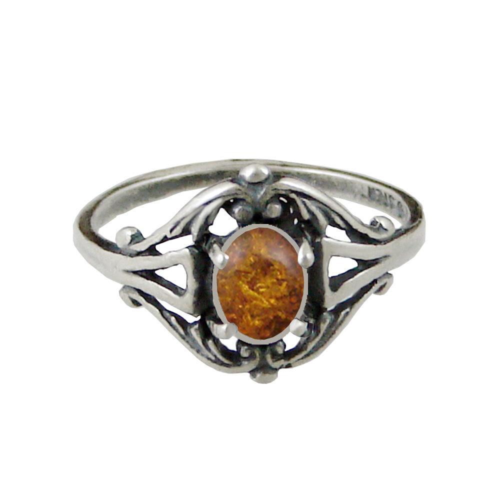 Sterling Silver Filigree Ring With Amber Size 5